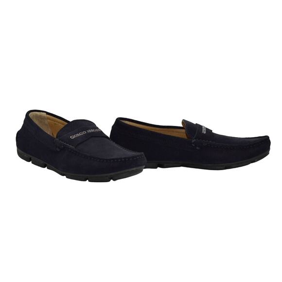 C0 Auth GIORGIO ARMANI Navy Suede Logo Strap Driving Loafer Shoes Size 5 - Picture 1 of 8
